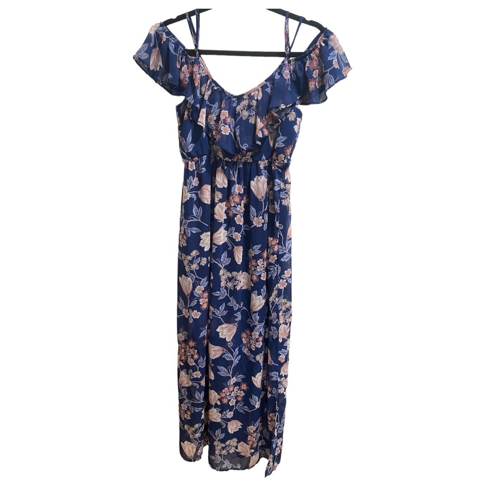 Miami On or Off the Shoulder Dress, size Small, Blue Floral‎ EUC